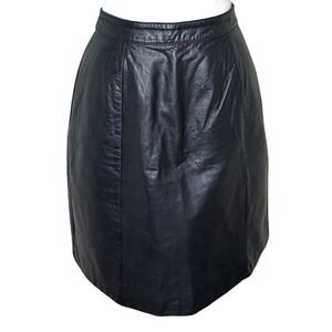 Vintage Black Genuine Leather High Waist Pencil Skirt Byrnes & Baker Size 12